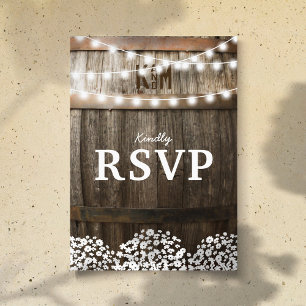 Invitation Carte Postale Mariage champêtre   Chaîne de lumières RSVP
