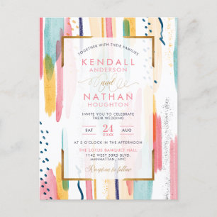 Invitation Carte Postale Mariage Chic Peint En Pinceau Rose