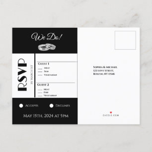 Invitation Carte Postale Mariage d'affaires blanc et noir RSVP - Po d'invit