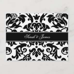 Invitation Carte Postale Mariage damassé noir blanc & gris RSVP