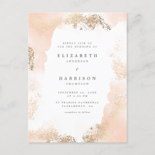 Invitation Carte Postale Mariage d'aquarelle couleur or et bleu élégant