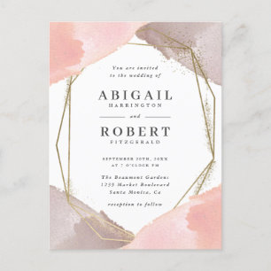 Invitation Carte Postale Mariage d'aquarelle couleur or géométrique moderne