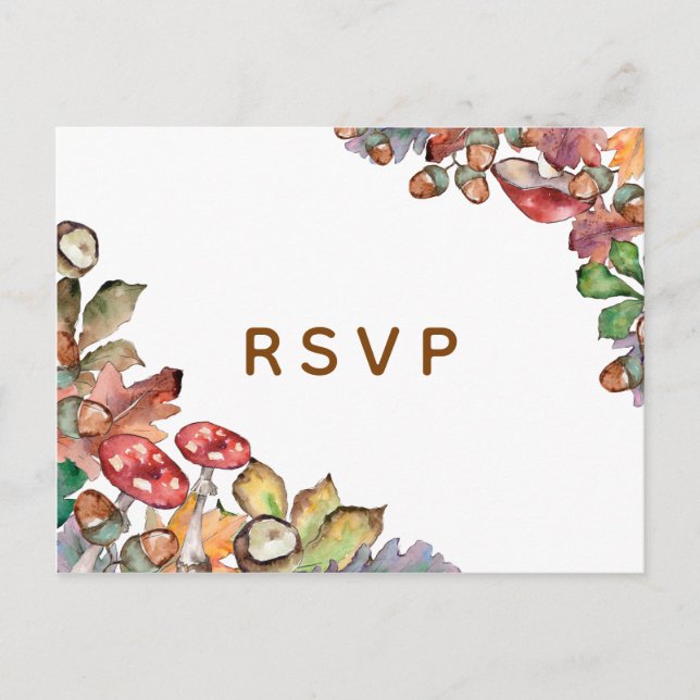Invitation Carte Postale Mariage de automne Rustique de champignons aquarel (Devant)