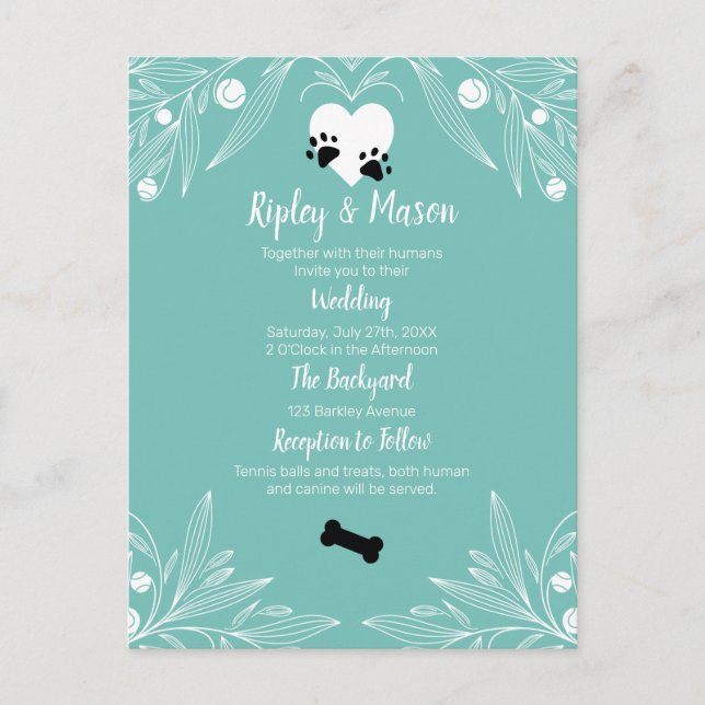 Invitation Carte Postale Mariage de chien Amour de chiot (Devant)