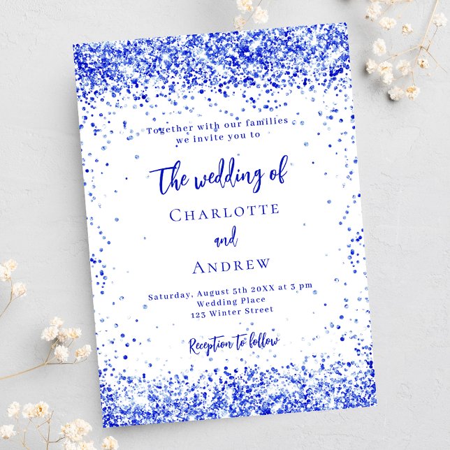 Invitation Carte Postale Mariage de confetti bleu royal (Créateur téléchargé)