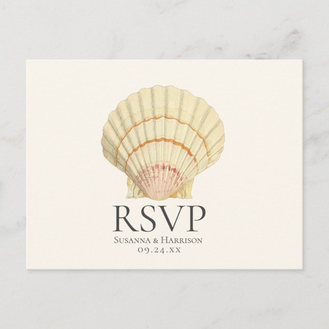 Invitation Carte Postale Mariage de coquillages de coquillages de crèmes vi (Devant)