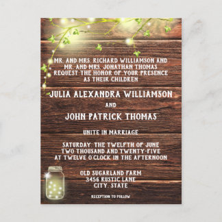Invitation Carte Postale Mariage de cordes de maçonnerie rustique