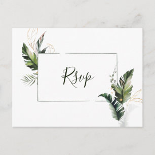 Invitation Carte Postale Mariage de feuillage d'aquarelle tropicale RSVP