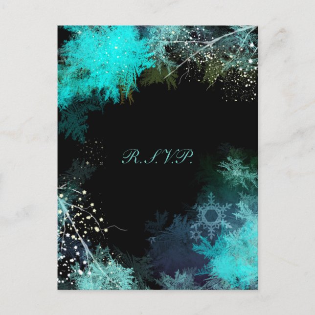 Invitation Carte Postale Mariage de Forêt Mystique Turquoise RSVP (Devant)