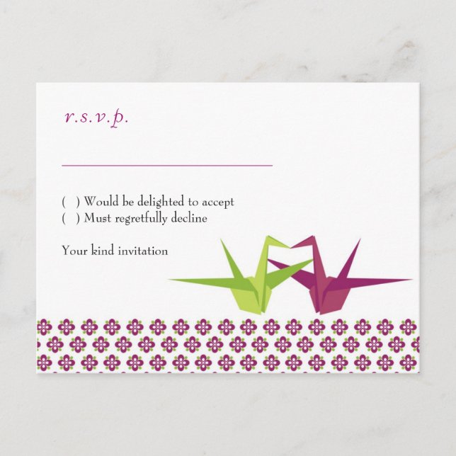Invitation Carte Postale Mariage de grue papier Origami (Devant)