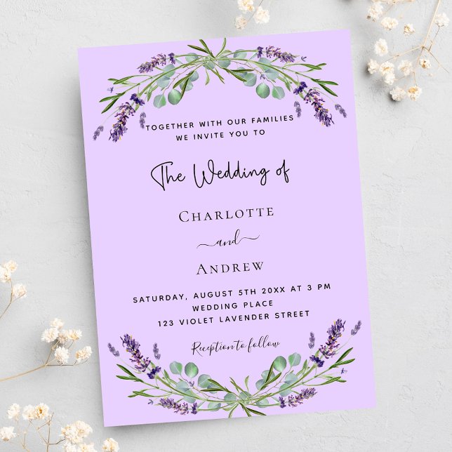 Invitation Carte Postale Mariage de la lavande violette eucalyptus vert (Créateur téléchargé)