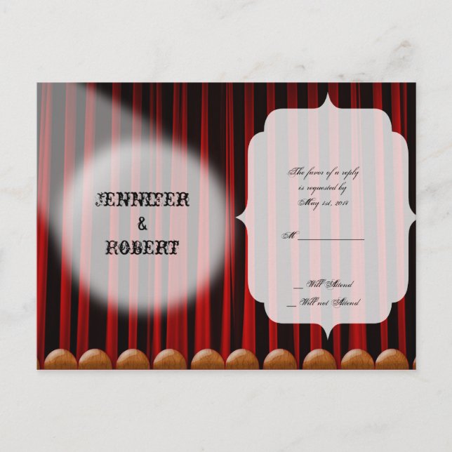 Invitation Carte Postale Mariage de la scène de rideau de velours rouge RSV (Devant)
