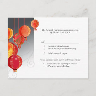 Invitation Carte Postale Mariage de lanternes rouge asiatique pendante RSVP