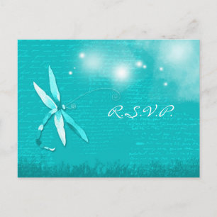 Invitation Carte Postale Mariage de libellules poétiques Turquoise RSVP