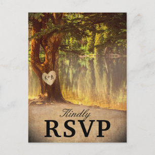 Invitation Carte Postale Mariage de Rustic Tree Lake RSVP