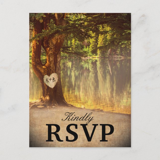 Invitation Carte Postale Mariage de Rustic Tree Lake RSVP (Devant)