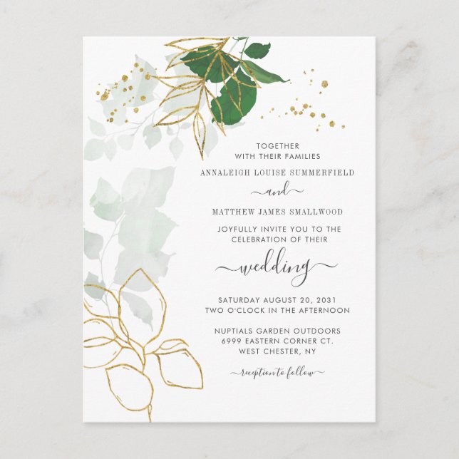 Invitation Carte Postale Mariage de script de Parties scintillant Floral Go (Devant)