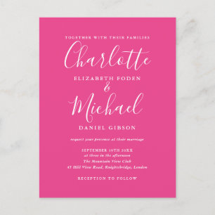 Invitation Carte Postale Mariage de script de signature rose chaud