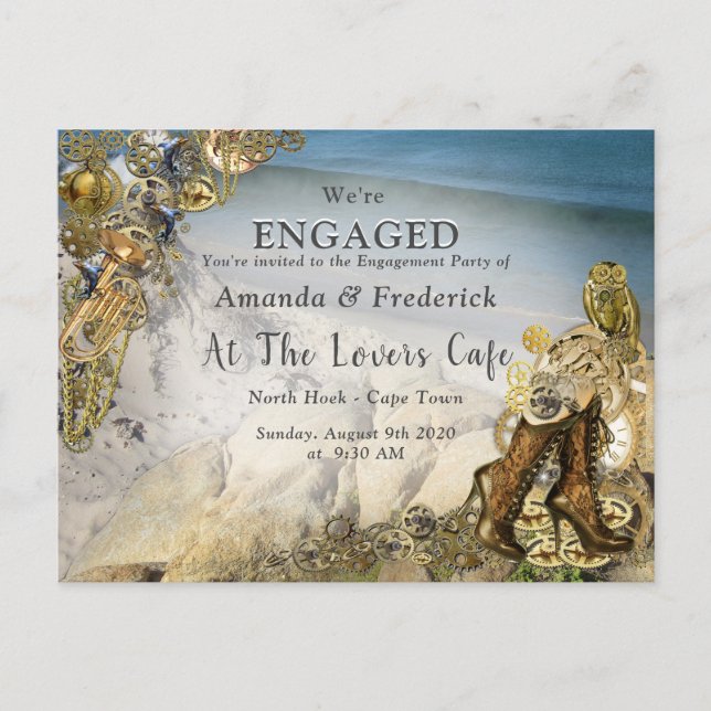 Invitation Carte Postale Mariage de Steampunk par le Fiançailles de mer (Devant)
