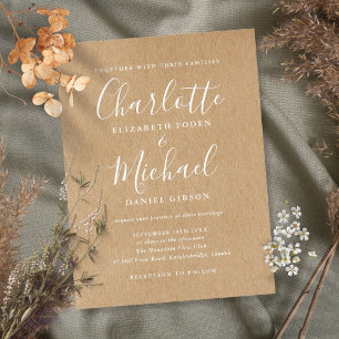 Invitation Carte Postale Mariage de style rustique Kraft Signature Script
