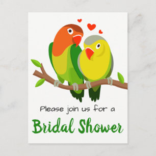 Invitation Carte Postale Mariage de tourtereaux verts et jaunes Fête de mar
