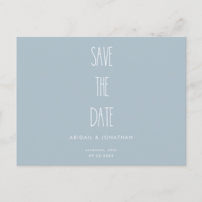 Invitation Carte Postale Mariage d'hiver bleu Icy simple Enregistrer la dat (Devant)
