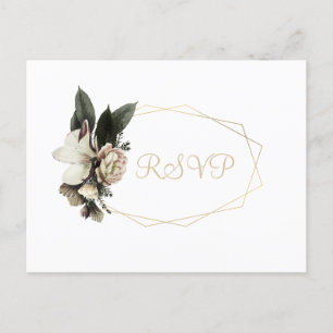 Invitation Carte Postale Mariage d'hiver élégant or cadre géométrique RSVP