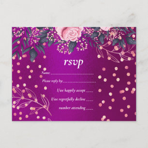 Invitation Carte Postale Mariage Économique Aspect Métallisé Fleurs Roses R