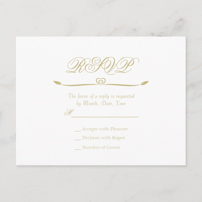 Invitation Carte Postale Mariage Elégant Monogramme Blanc et Or RSVP (Devant)