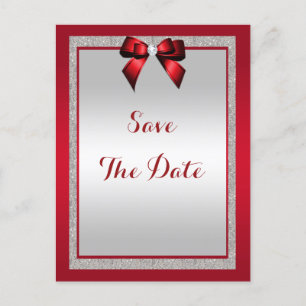 Invitation Carte Postale Mariage Élégant Rouge Rubis & Paillettes Argentées