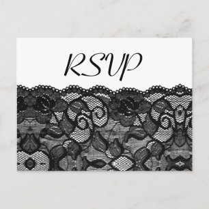 Invitation Carte Postale Mariage élégant RSVP Vintage Black Lace