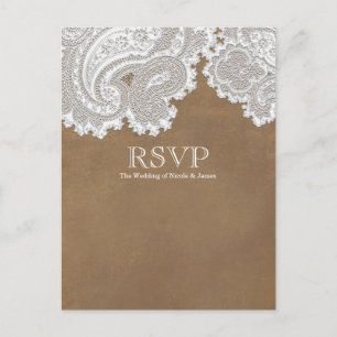 Invitation Carte Postale Mariage élégant rustique blanc et marron RSVP