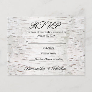 Invitation Carte Postale Mariage en bois rustique avec écorce de bouleau à 