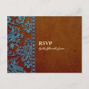 Invitation Carte Postale Mariage en dentelle Brown et bleue vintage RSVP