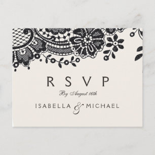 Invitation Carte Postale Mariage en dentelle vintage noir et blanc RSVP