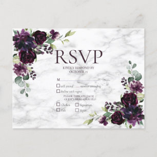 Invitation Carte Postale Mariage en marbre rouge prune géométrique or RSVP