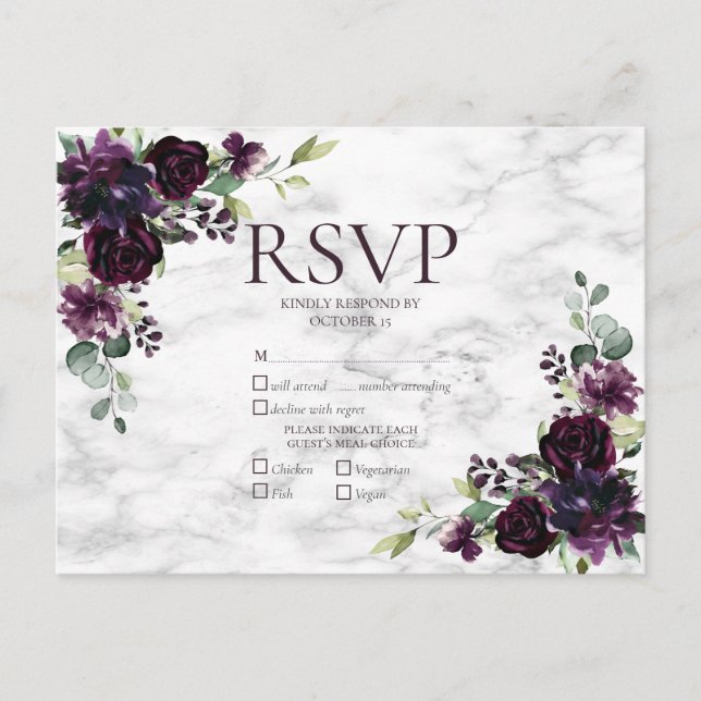 Invitation Carte Postale Mariage en marbre rouge prune géométrique or RSVP (Devant)