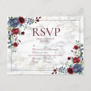 Invitation Carte Postale Mariage en or bleu clair rougeâtre RSVP