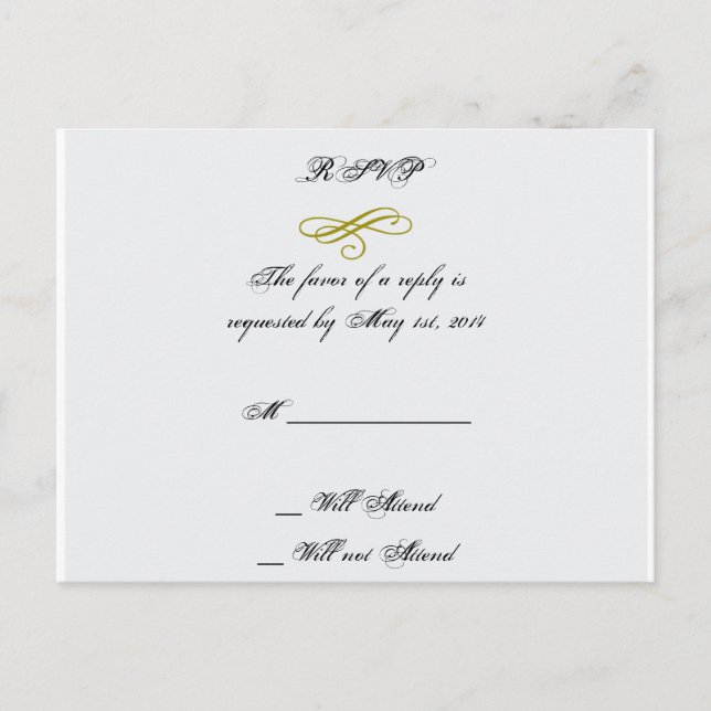Invitation Carte Postale Mariage en plumes d'or et de marabou blanc RSVP (Devant)
