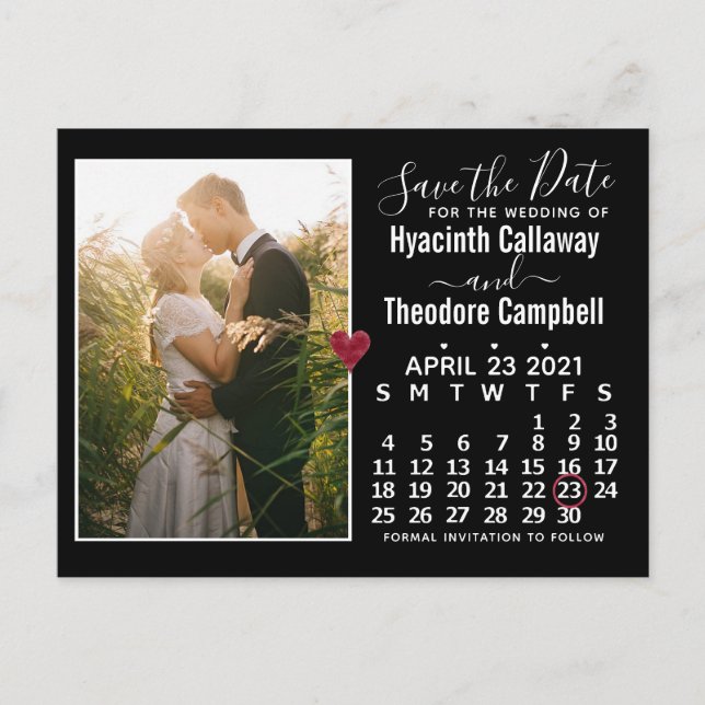Invitation Carte Postale Mariage Enregistrer la date Avril 2021 Calendrier  (Devant)