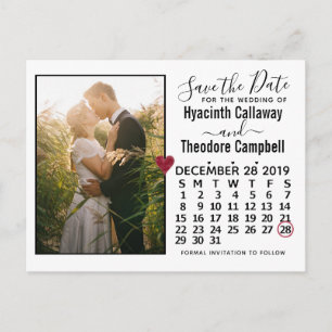 Invitation Carte Postale Mariage Enregistrer la date Décembre 2019 Calendri