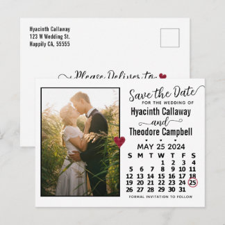 Invitation Carte Postale Mariage Enregistrer la date Mai 2024 Calendrier Ph