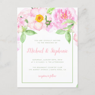 Invitation Carte Postale Mariage floral de ressort d'aquarelle rose de