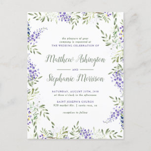 Invitation Carte Postale Mariage floral élégant de cadre de glycines