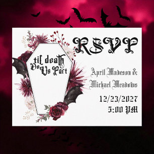 Invitation Carte Postale Mariage foncé Spider Web Coffin Mariage gothique R