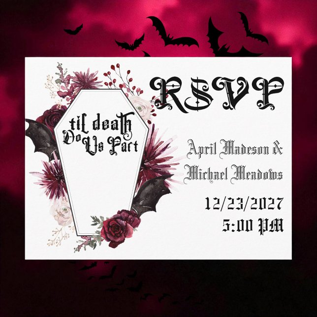 Invitation Carte Postale Mariage foncé Spider Web Coffin Mariage gothique R (Créateur téléchargé)
