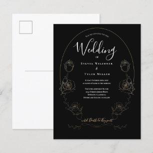 Invitation Carte Postale Mariage gothique noir floral