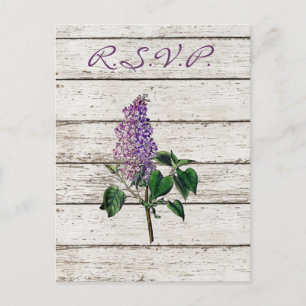 Invitation Carte Postale mariage lilas pourpre en bois de grange blanchi