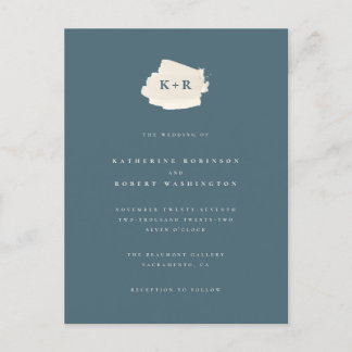 Invitation Carte Postale Mariage minimal d'aquarelle bleu et crème