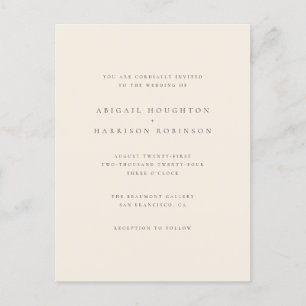 Invitation Carte Postale Mariage minimaliste de la typographie de fond et d